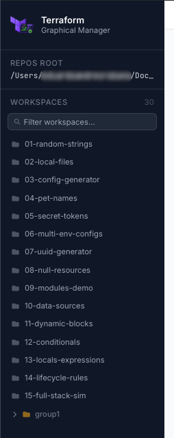 Sidebar workspace tree