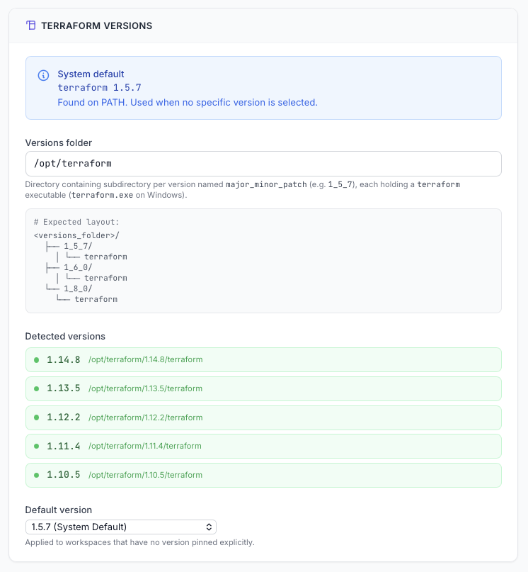 Version management settings