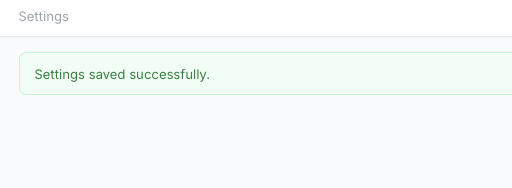 Settings saved toast